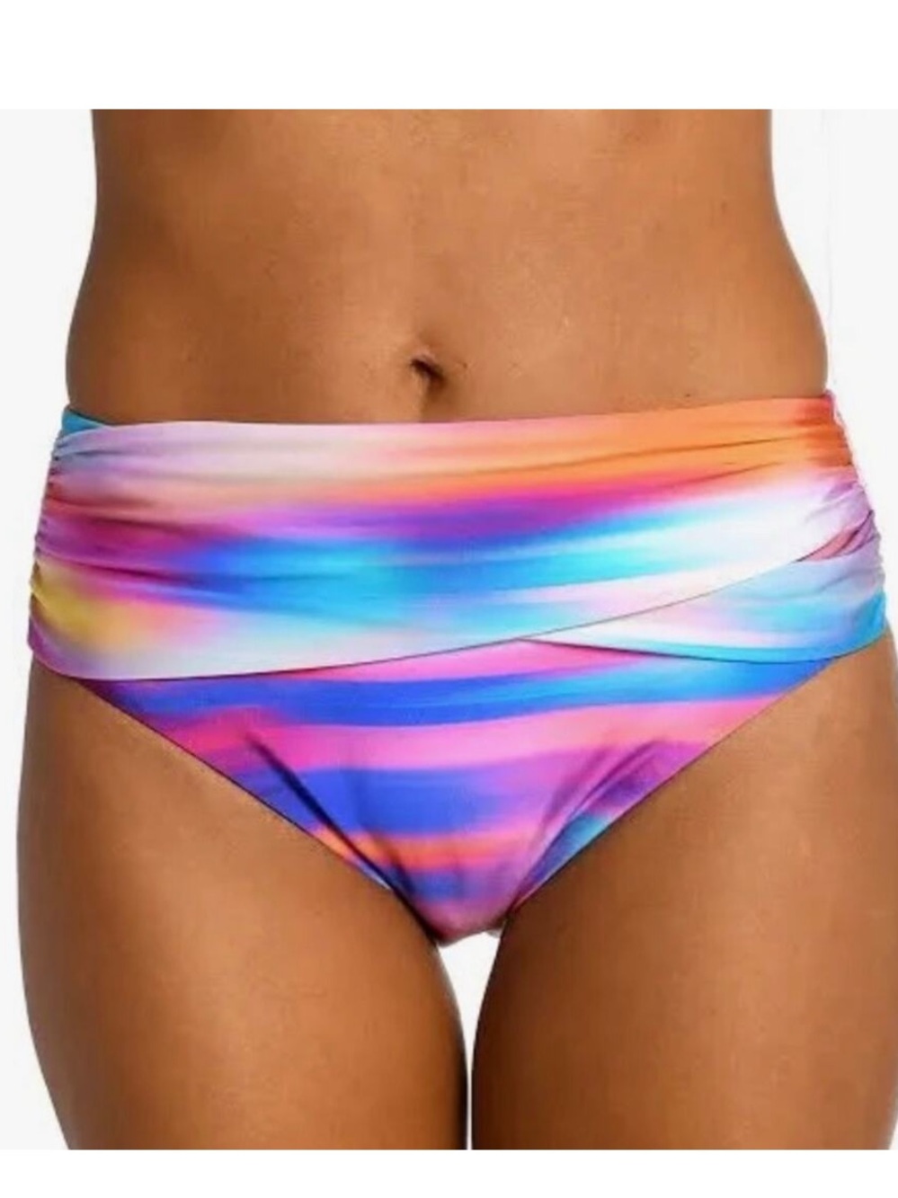 NWT La Blanca Colorful Sunset Shores Twist Front Tummy Control Bikini Bottoms 14
